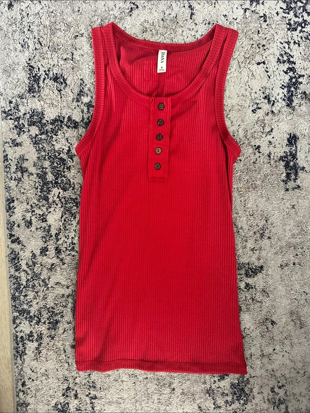 ZENANA Ribbed Button-Front Tank Top Red Small